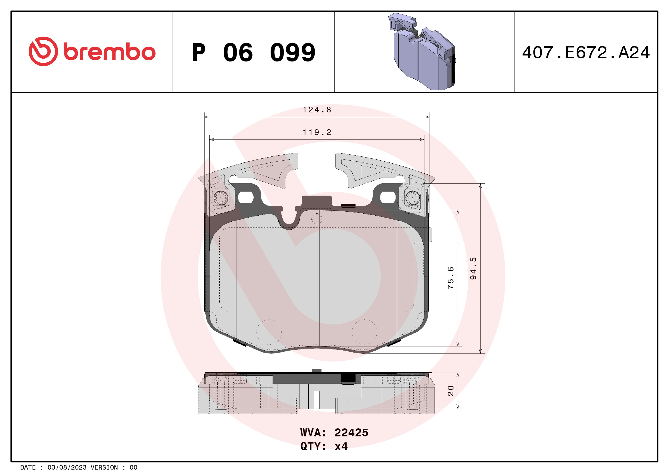A.B.S. P 06 099 BREMBO Bremsbelagsatz, Scheibenbremse